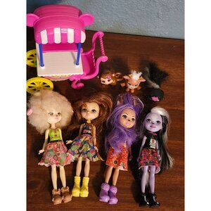 Enchantimals Lot 4 Dolls Animals Danessa Dear Merit Monkey Sage Skunk Lorna Lamb